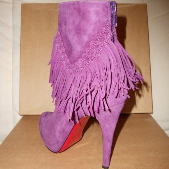 Christian Louboutin ROM 120 Suede Fringe Platform Ankle Bootie Boots - Picture 5 of 15